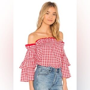 Misa Los Angeles Sabina Gingham Off The Shoulder Top size small